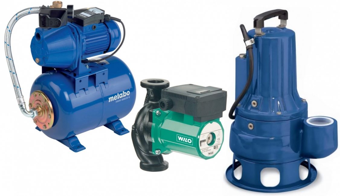 trois types de pompe à eau