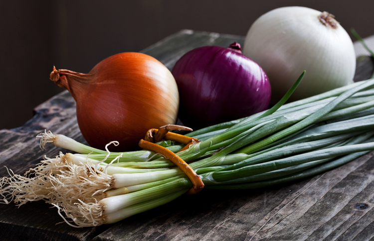 différentes variétés d'oignons