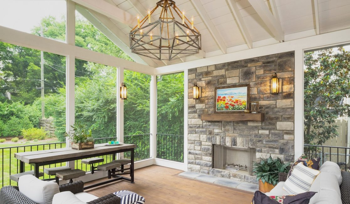 véranda avec cheminée