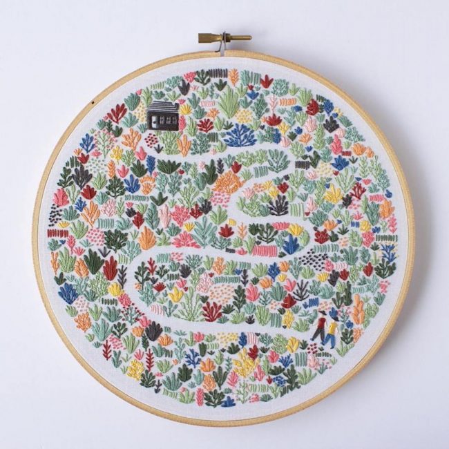 Broderie dans un cadre rond
