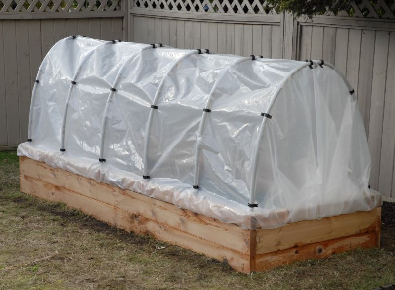 Petite serre pour semis avec des arcs de tuyaux en PVC