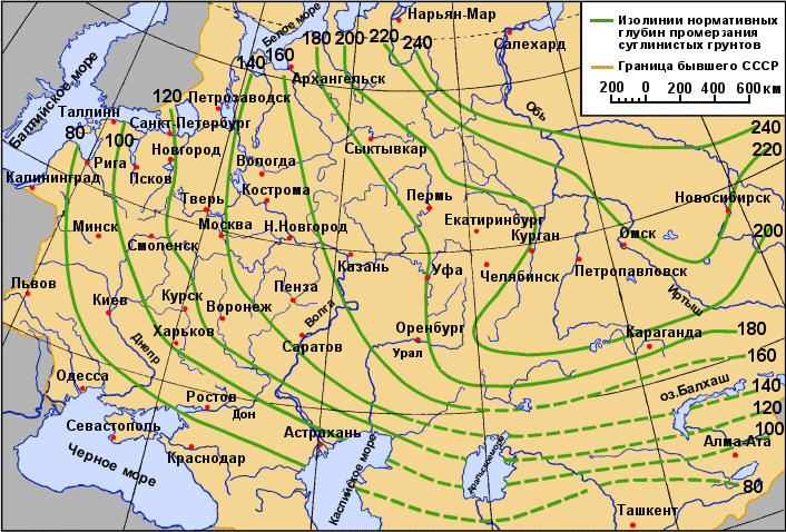 Profondeur de gel du sol par régions de Russie