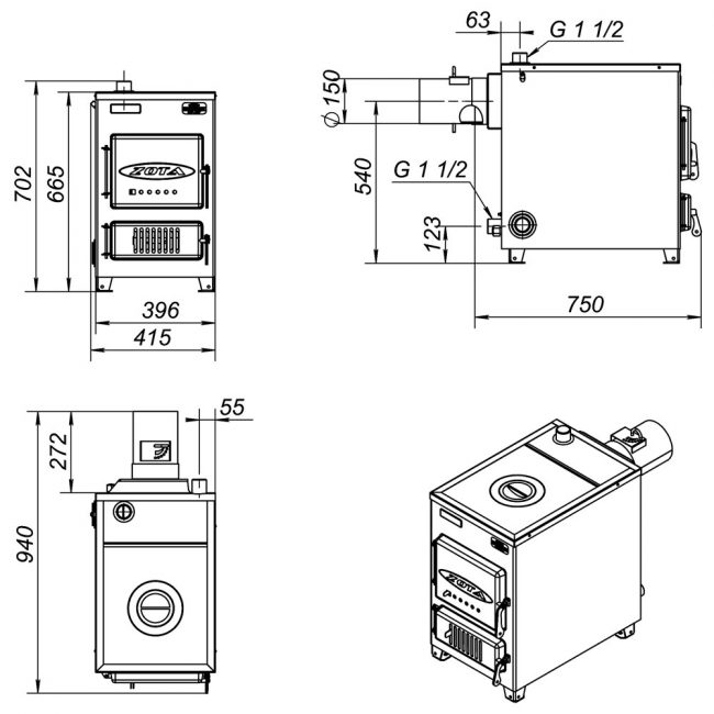 Chaudière en 3 saillies cotées