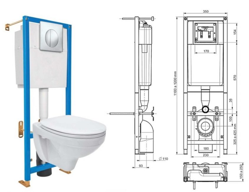 Schéma d'une cuvette de toilette avec un design de réservoir caché