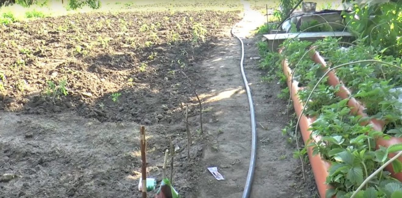 Pose du tuyau principal le long des lits