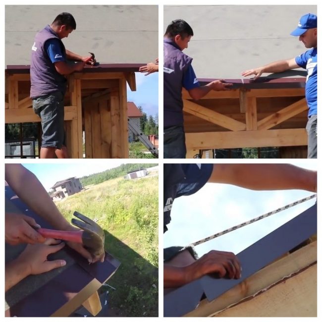 Tout d'abord, les bandes de corniche sont clouées, jointes en coupant le coin de l'une d'entre elles. De même fin (vent)