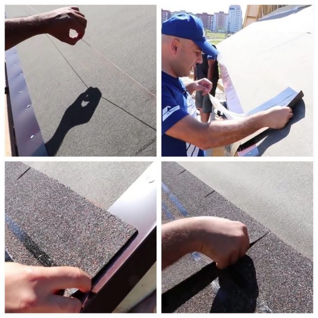 Marquage, les tuiles de corniche sont attachées à la bande de corniche