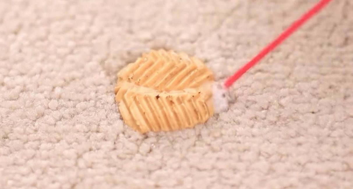 Nous appliquerons le produit, et en plusieurs étapes nous retirerons le chewing-gum du tapis