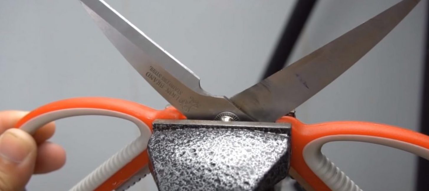 Les ciseaux sont fixés dans un étau