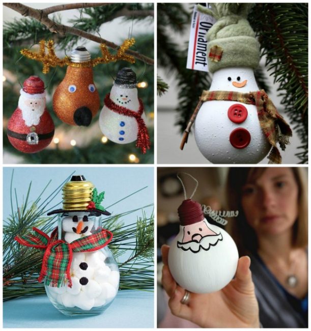 Les décorations de Noël sont faciles à fabriquer à partir d'ampoules inutiles.