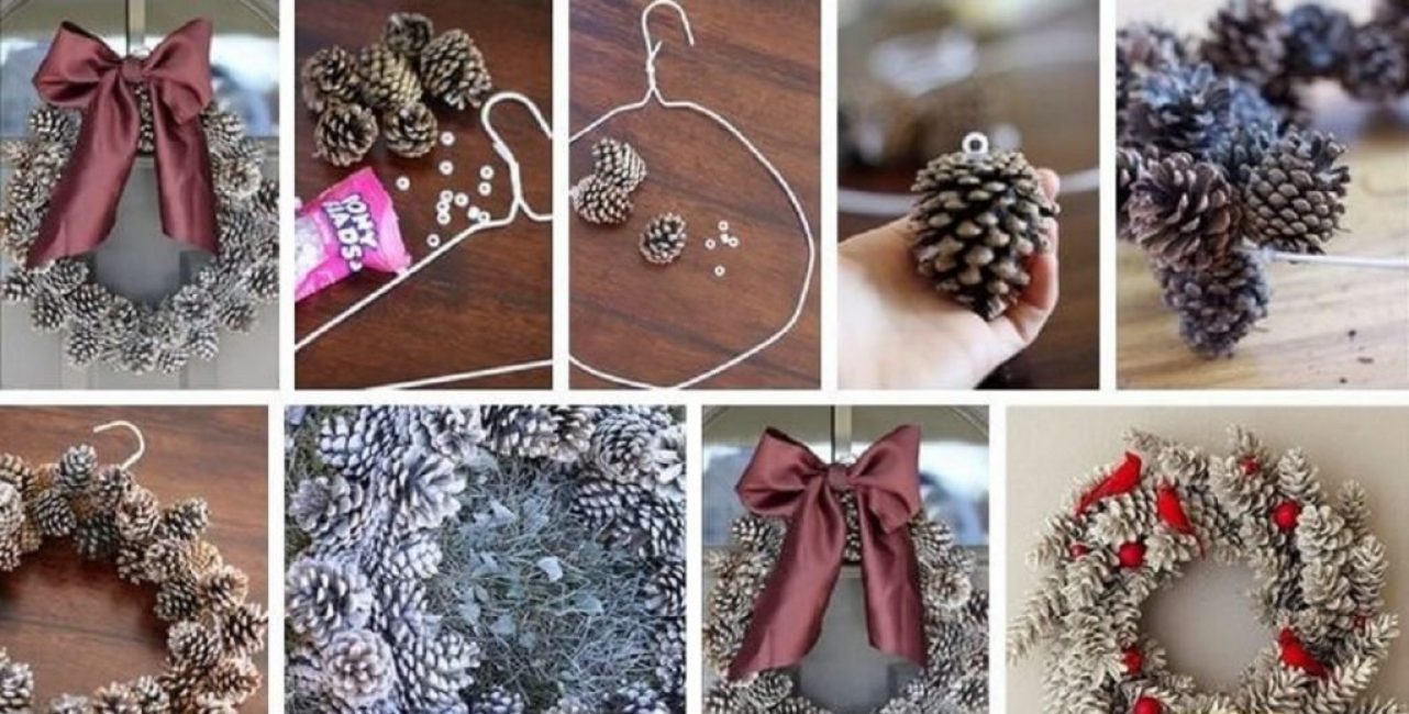 Technologie étape par étape pour fabriquer une couronne de fête à partir d'un vieux cintre