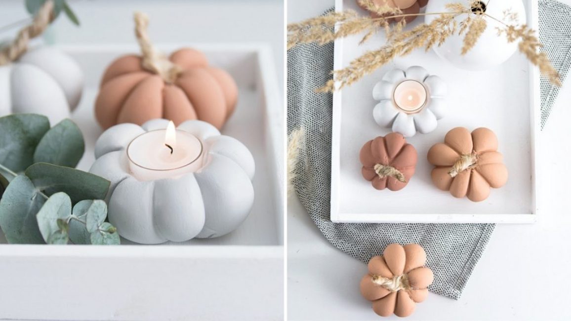 Citrouille-bougeoir en peintures acryliques et plâtre