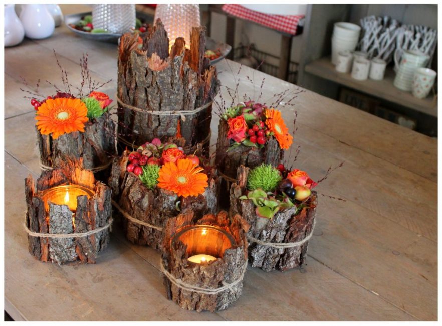 L'écorce sèche, les bouquets colorés créent une ambiance incroyablement automne-printemps.