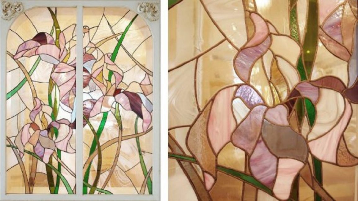 Élégant tableau sur verre Tiffany