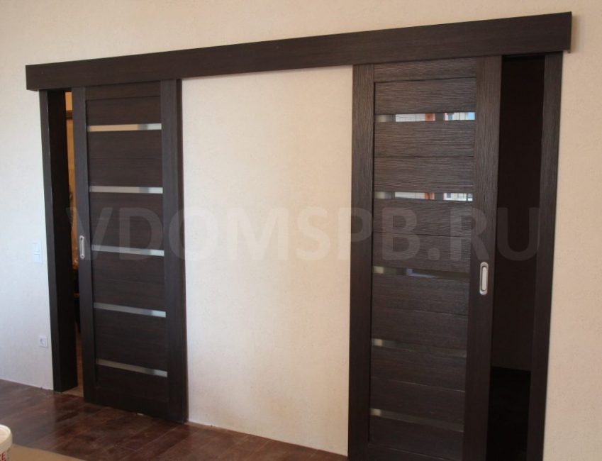 Fig2 Portes coulissantes avec revêtement éco-placage couleur wengé